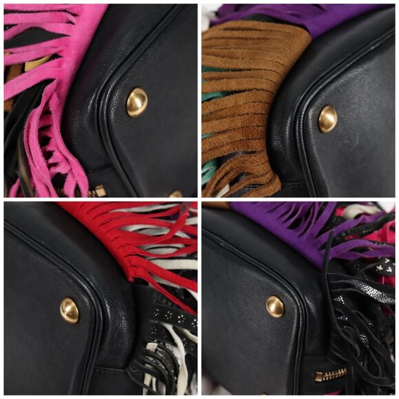 SAINT LAURENT Fringe Shoulder Bag Leather Black Gold Auth 121510M - Picture 15 of 16